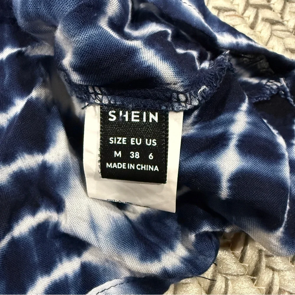 SHEIN Blue Tie Dye Mini Loose Fitting Dress